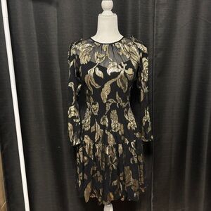 Rebecca Taylor Black and Gold Long Sleeve Dress
